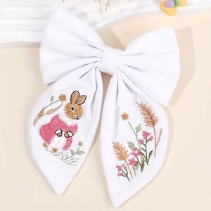 Embroidery Bunny Hair Bow Clip for Girls/Spring/Easter Rabbit Hair Accessories